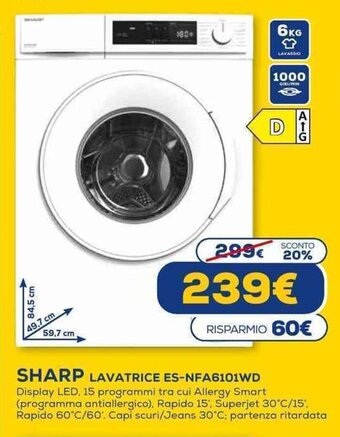Euronics Sharp Lavatrice ES-NFA6101WD offerta