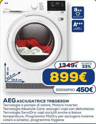 Euronics AEG Asciugatrice TR8G83GW offerta