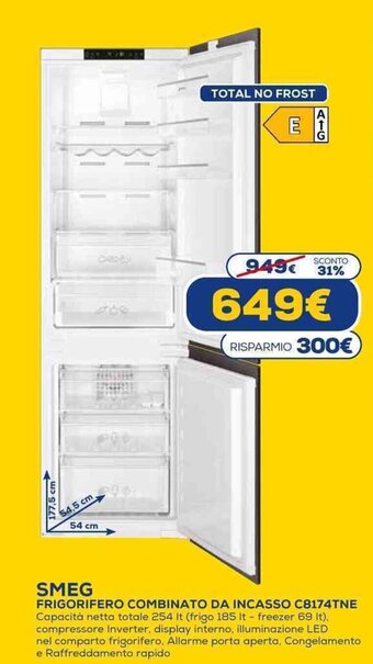 Euronics SMEG Frigorifero Combinato da Incasso C8174TNE offerta