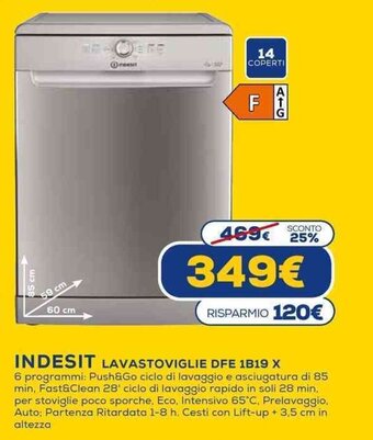 Euronics Indesit Lavastoviglie DFE 1B19 X offerta