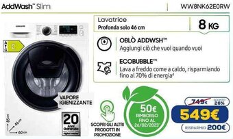 Euronics Samsung AddWash Slim WW8NK62E0RW offerta