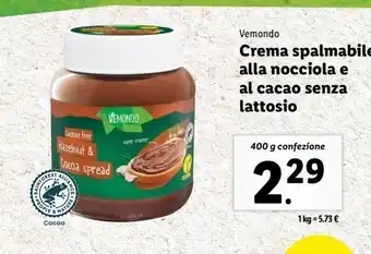 Crema spalmabile alla nocciola e al cacao senza lattosio