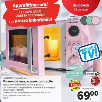 Lidl Microonde rosa, azzurro o atracite silvercrest offerta