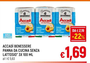 A&O Accadì Benessere Panna Da Cucina Senza Lattosio 3x 100 ml offerta
