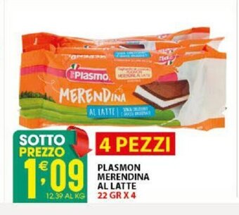 Sisa Plasmon Merendina Al Latte 22 gr x 4 offerta