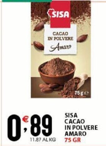 Sisa Sisa Cacao in Polvere Amaro 75 gr offerta