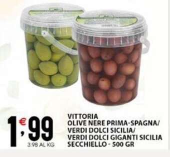 Sisa Vittoria Olive Nere Prima-Spagna/Verdi Dolci Sicilia/Verdi Dolci Giganti Sicilia Secchiello 500 gr offerta