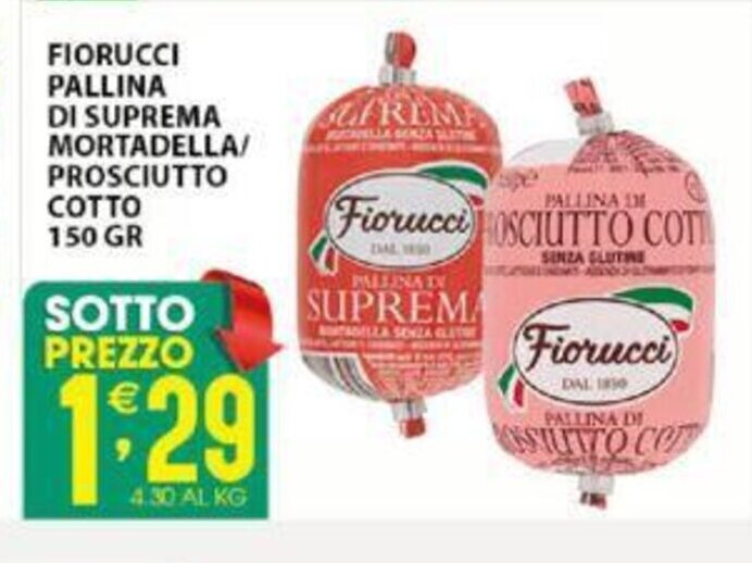 Fiorucci Pallina Di Suprema Mortadella/Prosciutto Cotto 150 Gr offerta