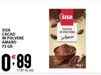 Sisa Sisa Cacao In Polvere Amaro 75 Gr offerta