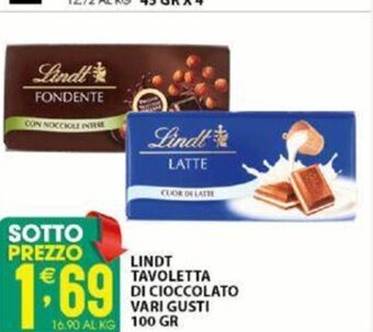 Sisa Lindt Tavoletta Di Cioccolato Vari Gusti 100 gr offerta