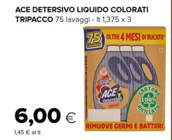 Tigre ACE Detersivo Liquido Colorati Tripacco 75 lavaggi 1,375 lt x 3 offerta