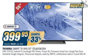 Sinergy Toshiba Smart TV UHD 55'' 55UA3D63DA offerta