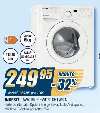Sinergy Indesit Lavatrice EWD61051WITN offerta