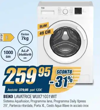Sinergy Beko Lavatrice WUX7 1031WIT offerta