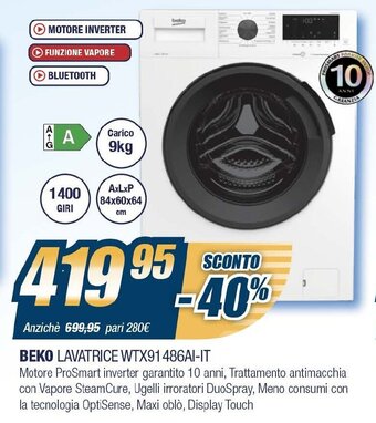Sinergy Beko Lavatrice WTX91486AI-IT offerta