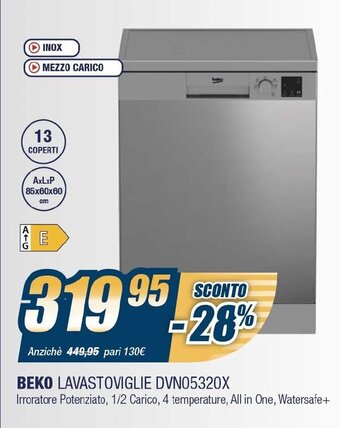 Sinergy Beko Lavastoviglie DVN05320X offerta