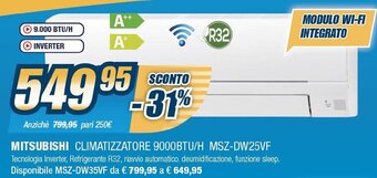 Sinergy Mitsubishi Climatizzatore 9000BTU/H MSZ-DW25VF offerta