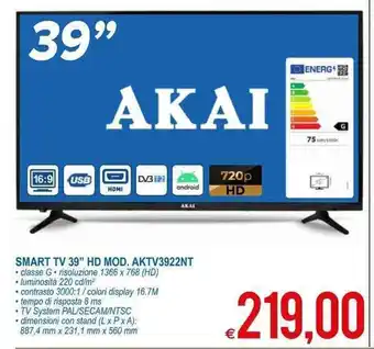 MD Discount Akai Smart TV 39" HD Mod. AKTV3922NT offerta