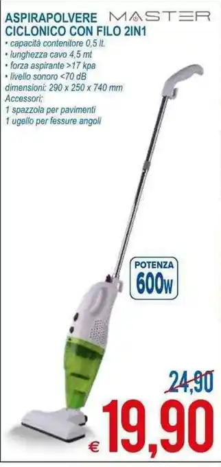 Master Aspirapolvere Ciclonico con Filo 2in1