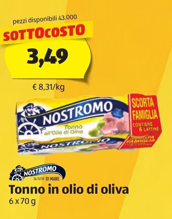 ALDI Tonno in olio di oliva 6 x 70 g offerta