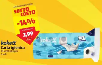 ALDI kokett Carta igienica 10 x 200 strappi 3 veli offerta