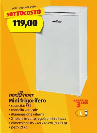 ALDI Nordfrost Mini Frigorifero 88 L 85x48x45 cm (hxlxp) 21 kg offerta