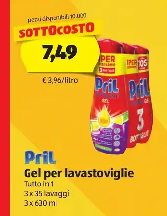 ALDI Pril Gel per lavastoviglie Tutto in 1 3 x 35 lavaggi 3x 630 ml offerta