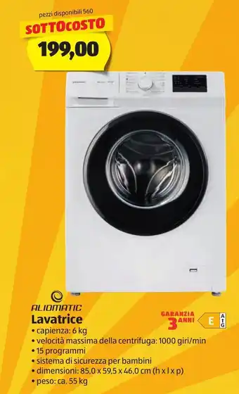 ALDI Aliomatic Lavatrice 6 kg 85,0 x 59,5 x 46.0 cm 55 kg offerta