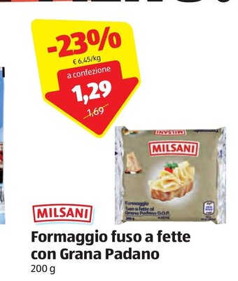 ALDI Milsani Formaggio fuso a fette con Grana Padano 200 g offerta