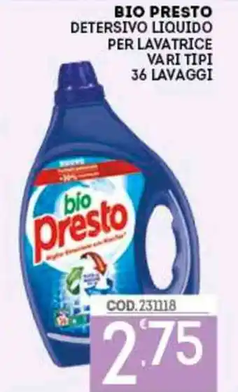 Bio Presto Detersivo Liquido per Lavatrice vari tipi 36 Lavaggi