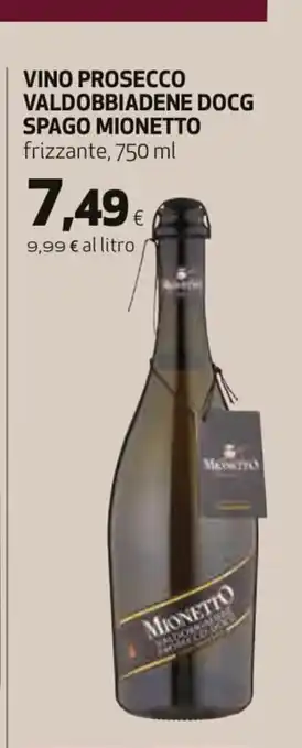 Extracoop Vino Prosecco Valdobbiadene DOCG Spago Monetto frizzante, 750 ml offerta