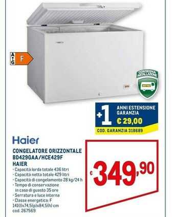 Metro Haier Congelatore Orizzontale Bd429gaa offerta