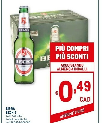 Metro Becks Beck's - Birra 330 G(ml) offerta