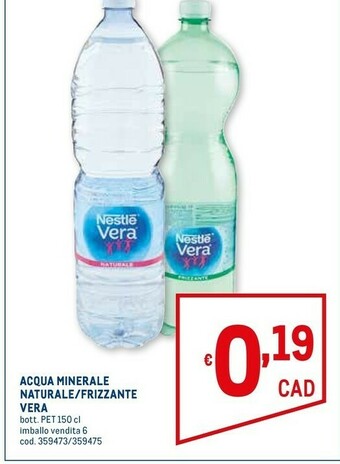 Metro Nestlè Acqua Minerale Naturale Vera offerta