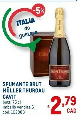 Metro Cavit - Spumante Brut Muller Thurgau 750 G(ml) offerta