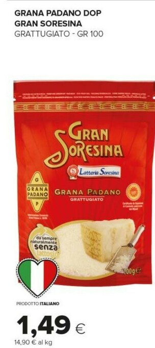 Tigre Latteria Soresina Grana Padano Grattugiato Gran Soresina 100 G(ml) offerta