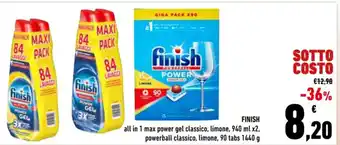Conad Finish all in 1 max power gel classico, limone, 940 ml x 2 powerball classico, limone, 90 tabs. 1440 g offerta