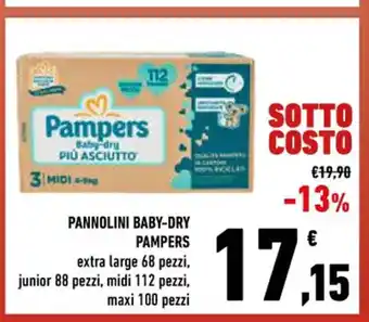 Conad Pampers Pannolini Baby - Dry extra large 68 pezzi, junior 88 pezzi, midi 112 pezzi, maxi 100 pezzi offerta