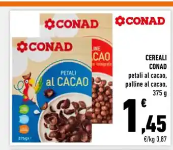 Conad Cereali Conad petali al cacao, palline al cacao, 375 g offerta