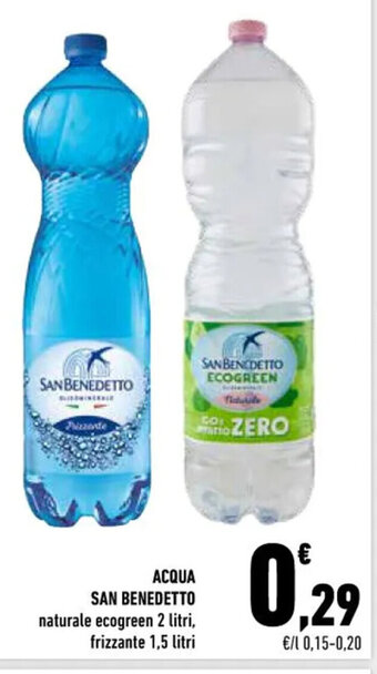 Conad Acqua San Benedetto naturale ecogreen 2 litri, frizzante 1,5 litri offerta