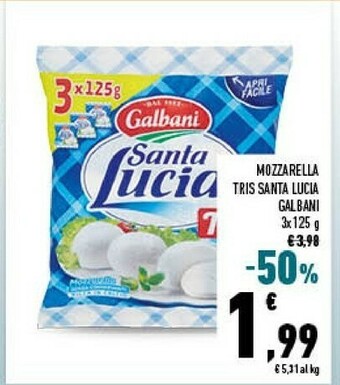 Conad Galbani Santa Lucia Tris Mozzarella 375 G(ml) offerta