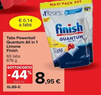 Carrefour Finish Tabs Powerball Quantum All in 1 Limone 676 g offerta