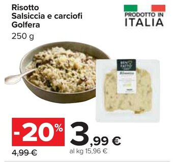 Carrefour Risotto Salsiccia e carciofi Golfera 250 g offerta