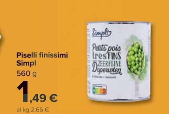 Carrefour Simpl Piselli finissimi 560 g offerta