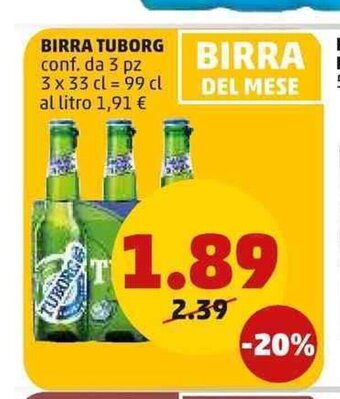 PENNY Birra Tuborg conf. da 3 pz. 3 x 33 cl = 99 cl offerta