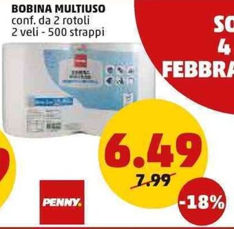 PENNY Bobina Multiuso conf. da 2 rotoli 2 veli 500 strappi offerta
