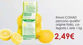 Conad Conad Limoni Percorso Qualita' Origine Italia, Categoria L, Rete 1 kg offerta