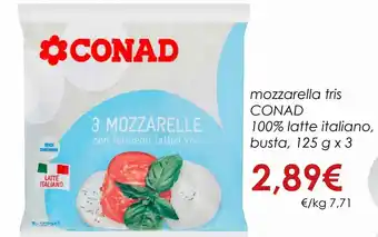 Conad Conad Mozzarella Tris 100% Latte Italiano, Busta 125 g x 3 offerta