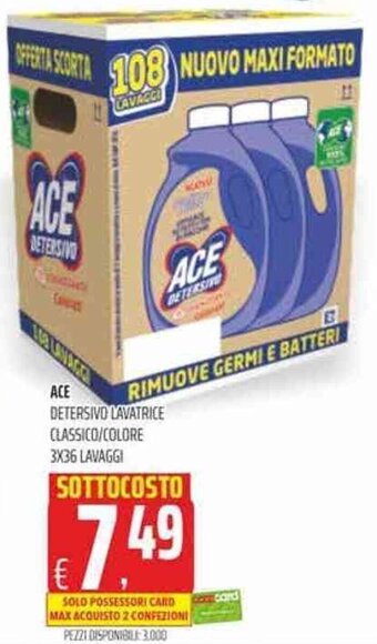 Coop Ace Detersivo Lavatrice Classico/Colore 3x36 Lavaggi offerta