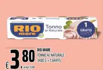 Coop Rio Mare Tonno Al Naturale 3x80 g + 1 gratis offerta